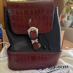 Black and Burgundy Croc-Trim Leather Backpack